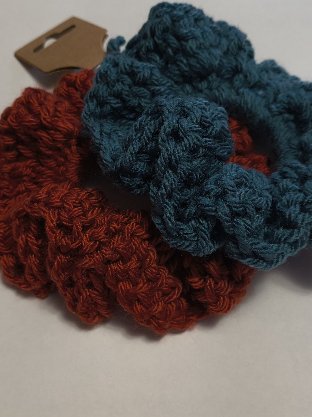 Crochet Hair Scrunchies Set - Teal & Rust